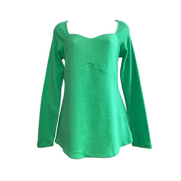 NWT Isabel By Ingrid & Isabel Green Ribbed Long Sleeve Maternity Top Square Neck - Picture 2 of 8